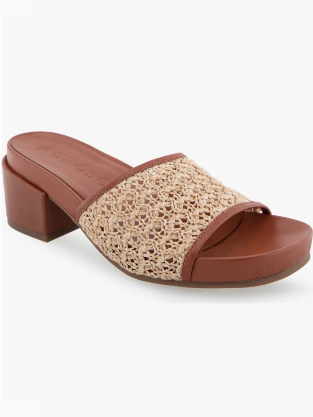 AEROSOLES Brown Leather & Natural Woven Slide Mule